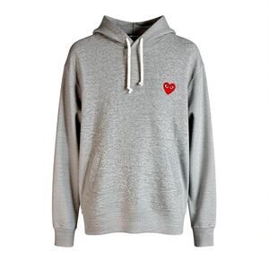 Comme Des Garcons Play Heart Logo Gray Pullover Hoodie - $285 Retail